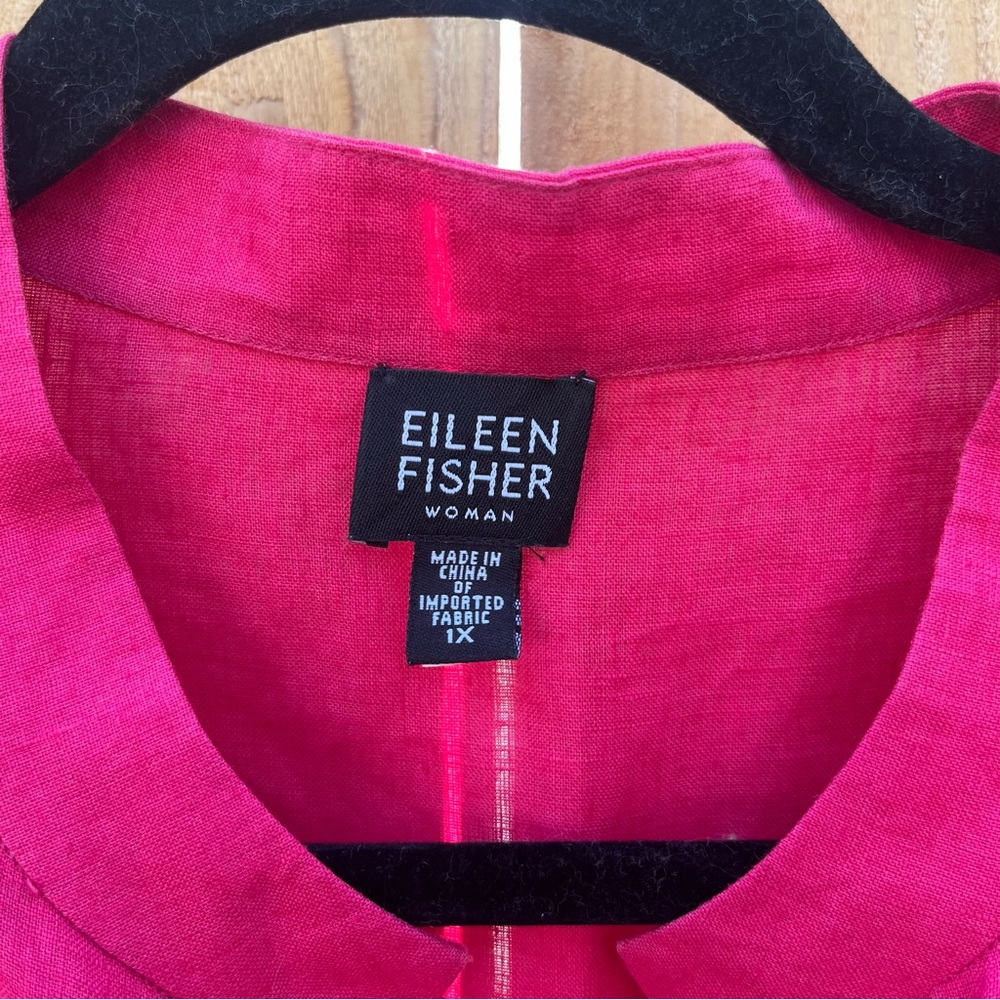 Eileen Fisher Bright Fuchsia Linen Button-Down Tunic 1X - Picture 4 of 5